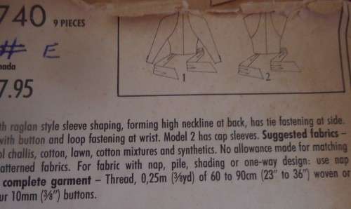 STYLE 1740 SWEETHEART NECKLINE BLOUSE SIZE A =  8 - 18 -COMPLETE - TORN PK SUPPLIED IN ZIPLOC