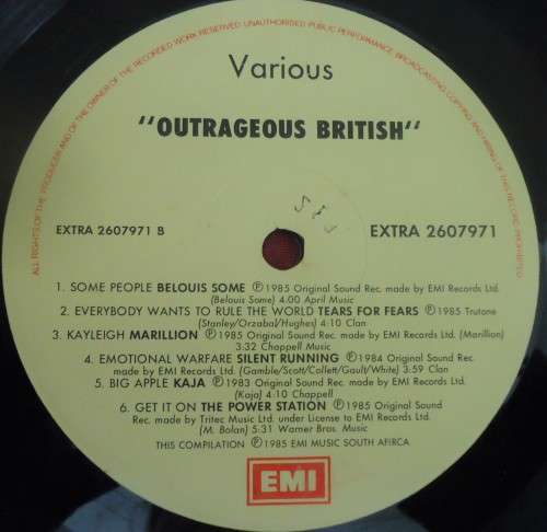 RADIO 5  - OUTRAGEOUS BRITISH -  1985 EMI VINYL LP - EXTRA 2607971