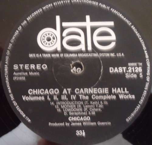 CHICAGO AT CARNEGIE HALL vol 111 & IV- 1972 DOUBLE DATE VINYL GATEFOLD LP SET - DAST.2127