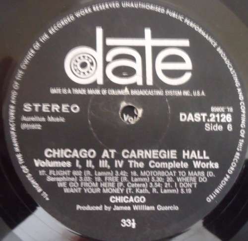 CHICAGO AT CARNEGIE HALL vol 111 & IV- 1972 DOUBLE DATE VINYL GATEFOLD LP SET - DAST.2127