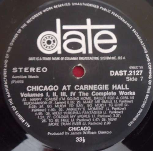 CHICAGO AT CARNEGIE HALL vol 111 & IV- 1972 DOUBLE DATE VINYL GATEFOLD LP SET - DAST.2127