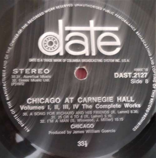 CHICAGO AT CARNEGIE HALL vol 111 & IV- 1972 DOUBLE DATE VINYL GATEFOLD LP SET - DAST.2127