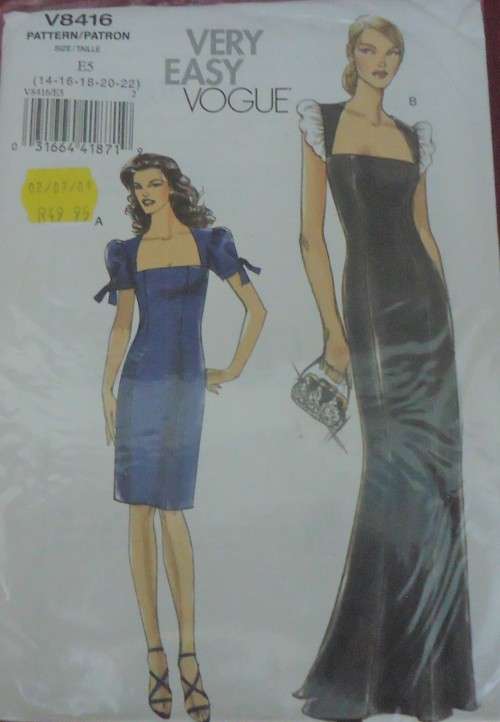 VOGUE V8416 LINED PRINCESS SEAM DRESS SIZE 14-16-18-20-22  COMPLETE-UNCUT-FACTORY FOLDED