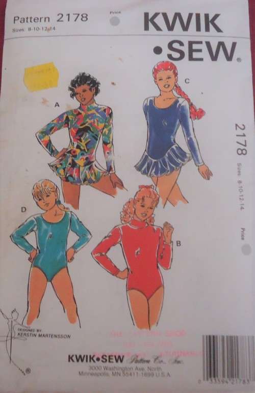 KWIK SEW PATTERN 2178 GIRLS LEOTARD-SIZE 8-10-12-14 YEARS COMPLETE-UNCUT-FACTORY FOLDED-SEALED