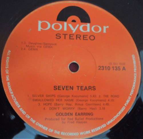 GOLDEN EARRING - SEVEN TEARS - 1971 POLYDOR VINYL LP - 2310 135