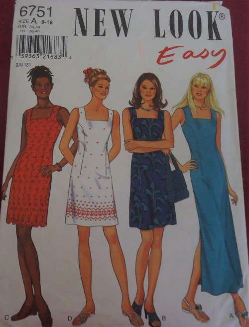 NEW LOOK PATTERNS 6751 SQUARE NECK SUMMER DRESSES SIZE 8 - 18 COMPLETE