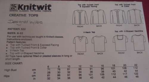 KNITWIT PATTERN 322 CREATIVE TOPS SIZES 6 - 22 -  COMPLETE