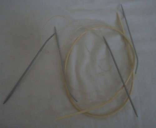 THREE DIFFERENT CIRCULAR TWIN PIN  KNITTING NEEDLES - SIZES: 12; 10 & 9