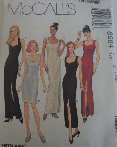 McCALLS 8684 LINED EVENING DRESSES  SIZE C=10-12-14 COMPLETE