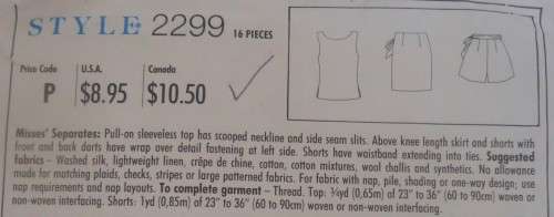 STYLE PATTERNS 2299 PULL ON TOPS -SKIRT-SHORTS SIZE A=6-16 COMPLETE