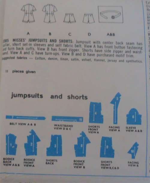 VINTAGE STYLE 3385 JUMPSUITS & SHORTS SIZE 14 BUST 36" COMPLETE