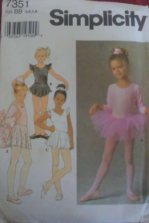 SIMPLICITY 7351 BALLET OUTFITS-LEOTARD-SKIRT-TUTU-BAG-HAIR ACC -SIZES 5-6-7-8 YEARS NO SEWING INST
