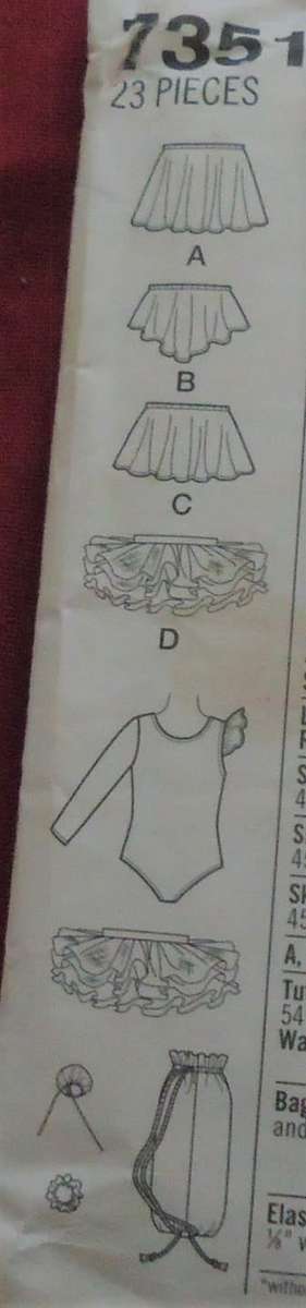 SIMPLICITY 7351 BALLET OUTFITS-LEOTARD-SKIRT-TUTU-BAG-HAIR ACC -SIZES 5-6-7-8 YEARS NO SEWING INST
