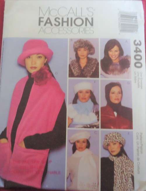 McCALLS FASHION 3400 SCARVES-HATS IN 3 SIZES & FUR COLLAR -ONE SIZE- COMPLETE