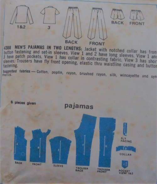 STYLE 4388  MEN'S PJS  SIZES MEDIUM 38 - 40" COMPLETE