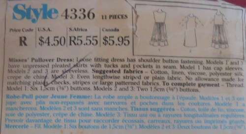 STYLE 4336 PULLOVER DRESS SIZE 12- COMPLETE