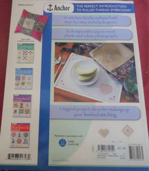 ANCHOR - PULLED THREAD EMBROIDERY STITCHES - TECHNIQUES & DESIGNS - 64 PAGES A4 SOFT COVER