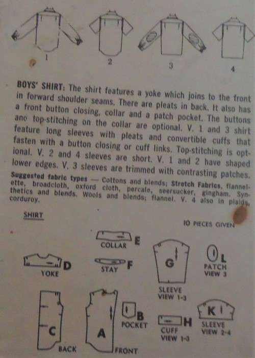 VINTAGE SIMPLICITY 5539 BOY'S SHIRTSIZE  8 YEARS CHEST 26" COMPLETE