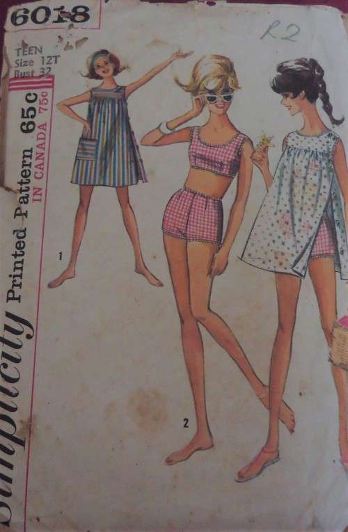VINTAGE SIMPLICITY 6018 TEEN TWO PIECE BATHING SUIT & DRESS SIZE 12T BUST 32" COMPLETE