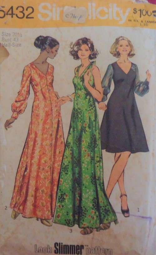 SIMPLICITY PATTERNS 5432 V NECK & HALTER DRESS SIZE 20 1/2 BUST 43" COMPLETE