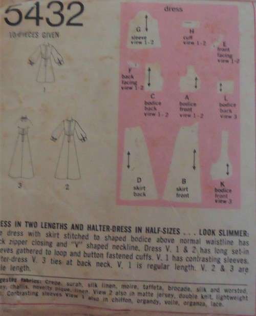 SIMPLICITY PATTERNS 5432 V NECK & HALTER DRESS SIZE 20 1/2 BUST 43" COMPLETE