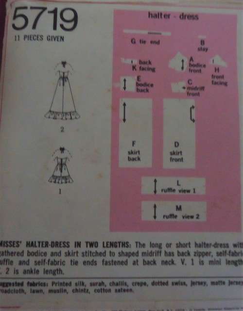 SIMPLICITY PATTERNS 5719 HALTER DRESS SIZE 14 SIZE 36" COMPLETE