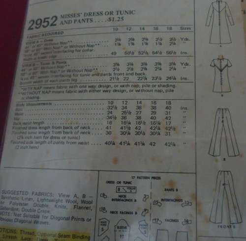 McCALLS 2952 DRESS-PANTS-TUNIC SIZE 16 BUST 38" COMPLETE