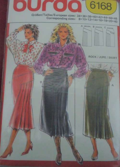 BURDA 6168  SKIRT WITH PLEATS - SIZE 8-10-12--14-16-18-20-40 COMPLETE