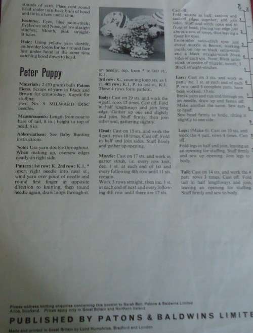 PATONS #1157 BABY TOYS TO KNIT & CROCHET TEDDY BEAR-BABY BUNTING-PETER PUPPY