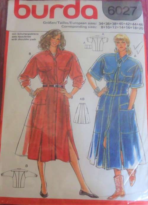 BURDA PATTERN 6027  CASUAL SHIRT & SKIRT SIZE 8-10-12-14-16-18-20 COMPLETE