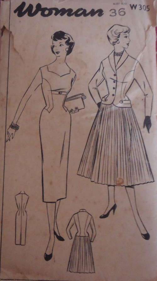 VINTAGE "WOMAN"  PATTERN W 305- DRESS-SKIRT-JACKET  SIZE 36" BUST COMPLETE-UNUSED
