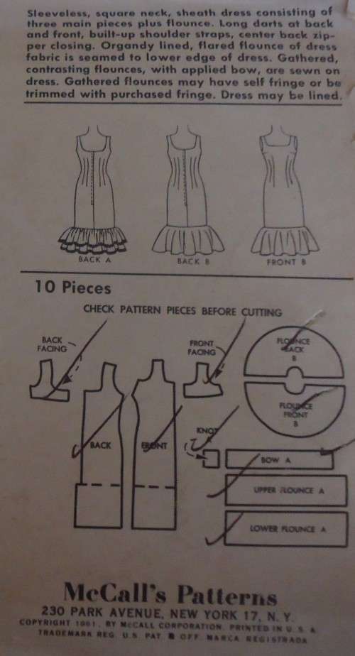 VINTAGE McCALL'S PATTERN 6035  LADIES COCKTAIL DRESS SIZE 14 BUST 34" COMPLETE