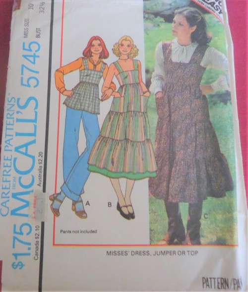McCALL'S PATTERN 5745 DRESS-PINAFORE-TOP SIZE 10 BUST 32 1/2" COMPLETE