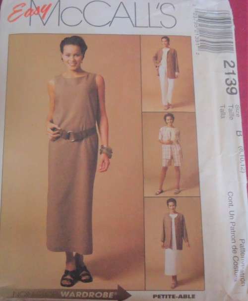 McCALL'S PATTERN 2139 UNLINED JACKET-DRESS-TOP-PULL ON PANTS-SHORTS SIZE B=8-10-12 COMPLETE