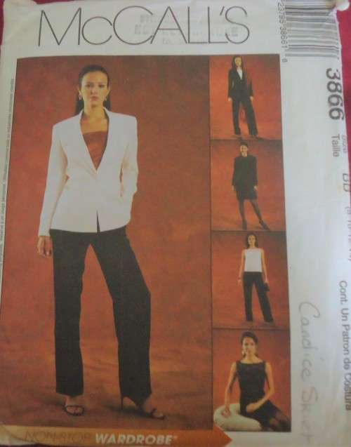 McCALL'S PATTERN 3866 LINED JACKET-TOP-PANTS-LINED SKIRT SIZE BB=8-10-12-14 COMPLETE