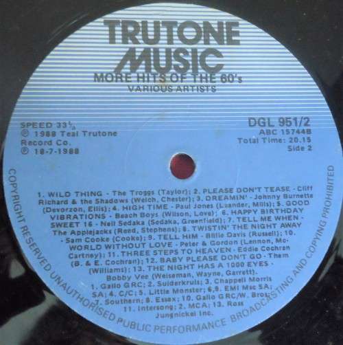 MORE HITS OF THE SIXTIES 2 -1988 DOUBLE TRUTONE VINYL LP SET - DGL 951/2