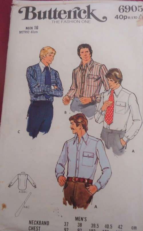 BUTTERICK 6905 MEN'S SHIRT & TIE SIZE NECK 16 COMPLETE