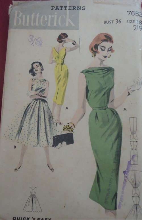 VINTAGE BUTTERICK 7653 ONE PIECE DRESS SIZE 18 BUST 36" COMPLETE-UNCUT-FACTORY FOLDED