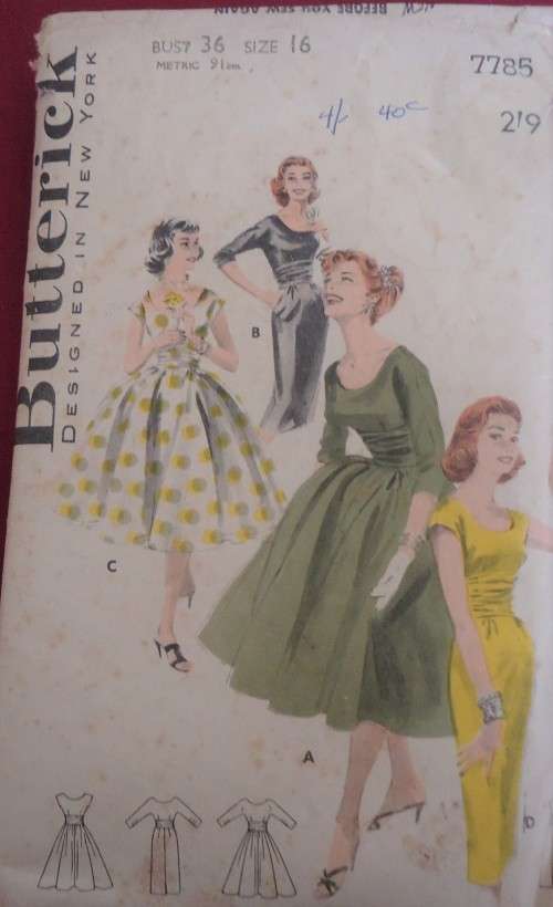 VINTAGE BUTTERICK 7685 DRESS WITH SLIM OR FULL SKIRT SIZE 16 BUST 36" COMPLETE