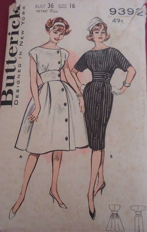 VINTAGE BUTTERICK 9392 ONE PIECE DRESS SIZE 16 BUST 36" COMPLETE