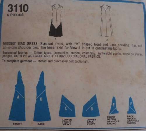 STYLE 3110 SHOULDER TIE - BIAS DRESS SIZE 10 BUST 83 CM COMPLETE