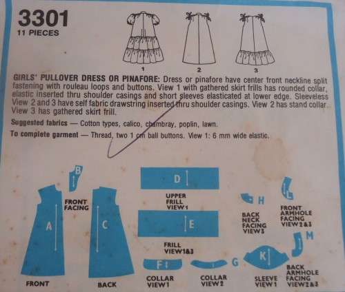 STYLE 3301 GIRL`S PULLOVER DRESS OR PINAFORE SIZE 10 YEARS BREAST 73 CM  COMPLETE