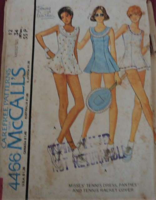 McCALLS 4466 TENNIS DRESS-PANTIES AND TENNIS RACQUET COVER SIZE12 BUST 34"  COMPLETE