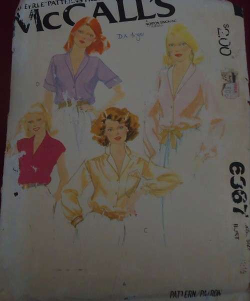 McCALLS 6367 SET OF BLOUSES SIZE 10 BUST 32 1/2`  COMPLETE
