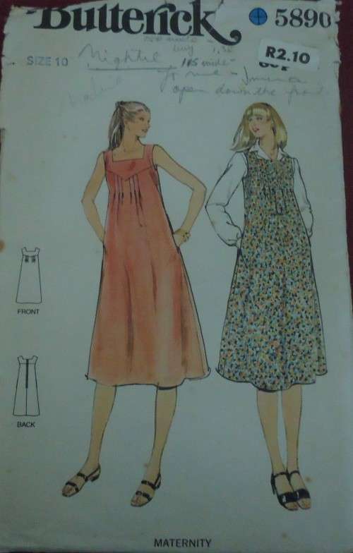 BUTTERICK 5890 MATERNITY DRESS & PINAFORE SIZE 10 COMPLETE