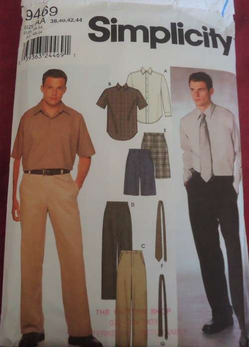 SIMPLICITY PATTERNS 9469  MEN'S PANTS-SHORTS-SHIRT-TIE  SIZE AA=38-40-42-44 COMPLETE