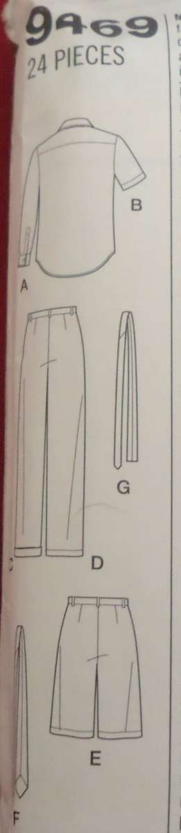 SIMPLICITY PATTERNS 9469  MEN'S PANTS-SHORTS-SHIRT-TIE  SIZE AA=38-40-42-44 COMPLETE