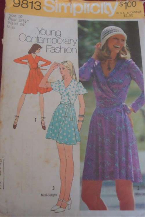 SIMPLICITY 9813 2 PIECE WRAP DRESS SIZE 10 BUST 32 1/2" COMPLETE