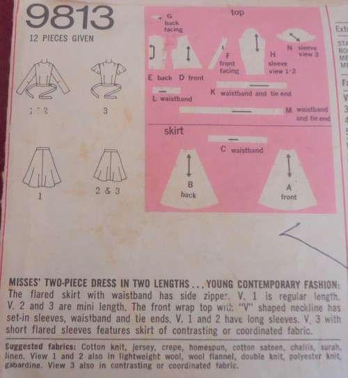 SIMPLICITY 9813 2 PIECE WRAP DRESS SIZE 10 BUST 32 1/2" COMPLETE