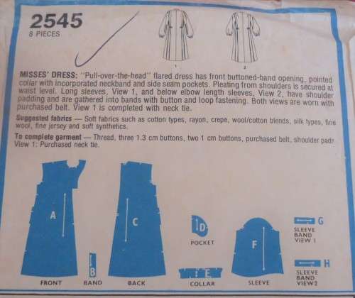 STYLE PATTERNS 2545 PULLOVER DRESS SIZE 12 BUST 34`/87 CM COMPLETE